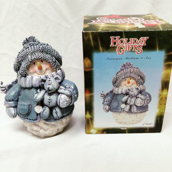 Young’s Snowman resin figurine, with Teddy Bear, Blue, #90487, original box - Picture 7 of 10